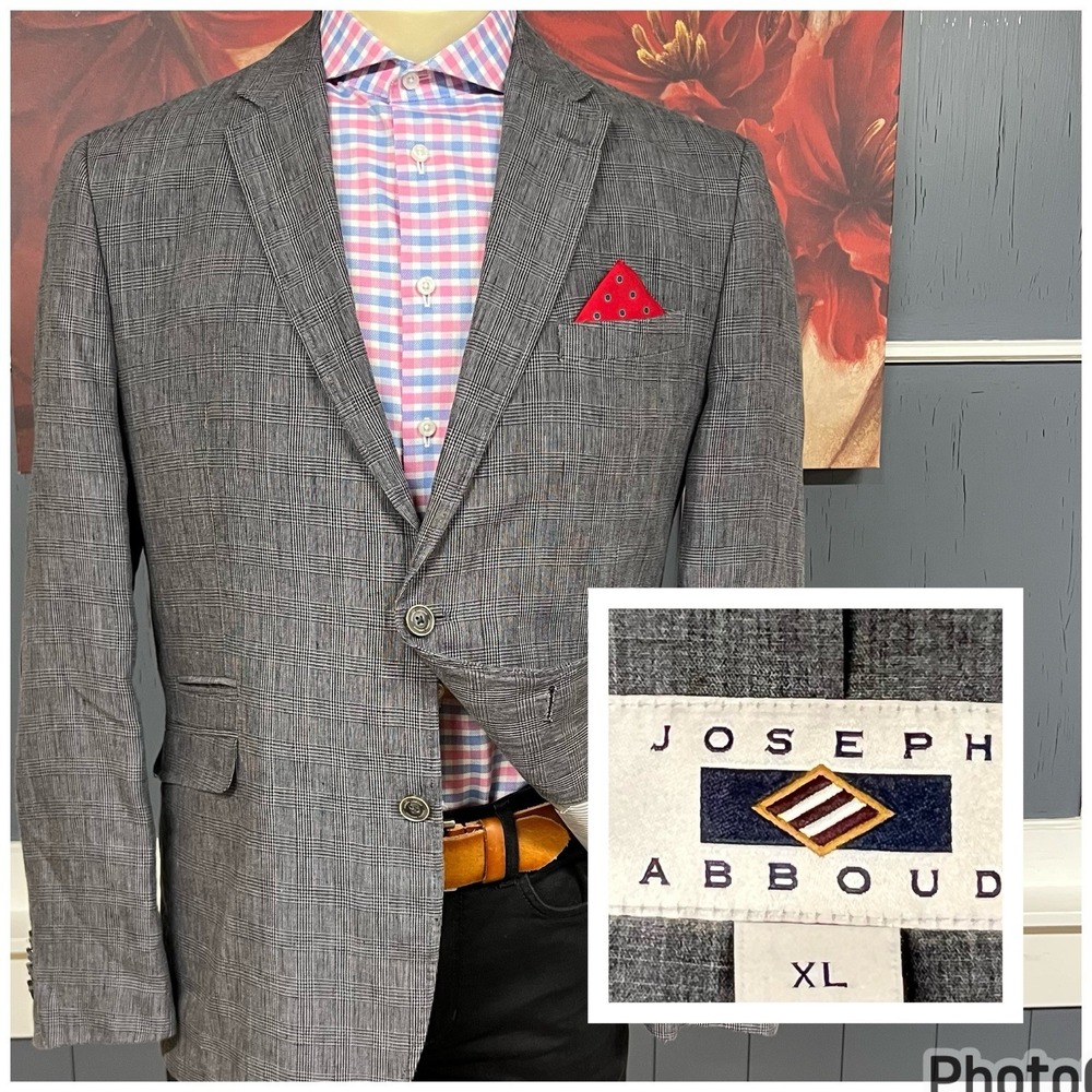Joseph Abboud Linen Blazer Jacket Sport Coat Mens Sz XL (44R) Gray Working Cuffs